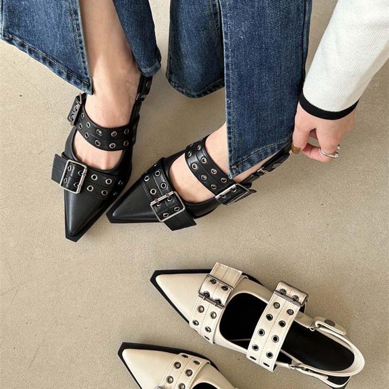 Flats |  Womens Buckle Ballerina Denim Sandals Flats Flats